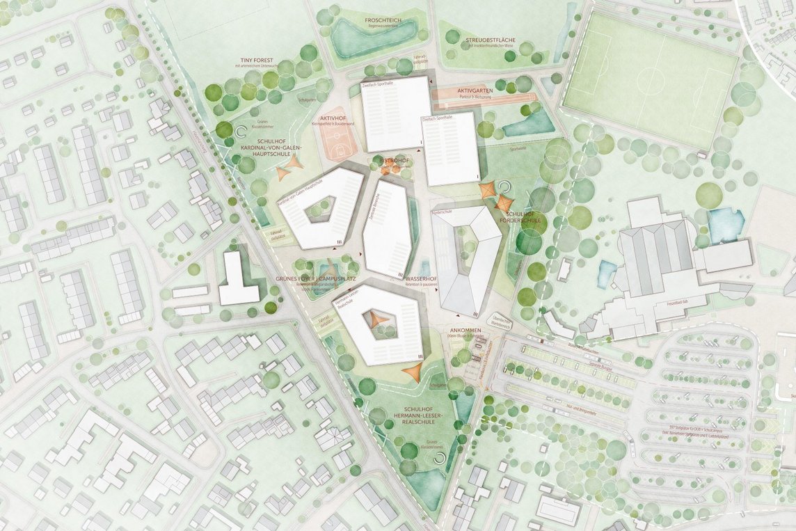 Diese Grafik zeigt den Siegerentwurf "Campus mit Herz" 